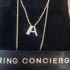 Ring Concierge Baguette & Pave Diamond Initial Necklace Letter A 14k Gold Chain
